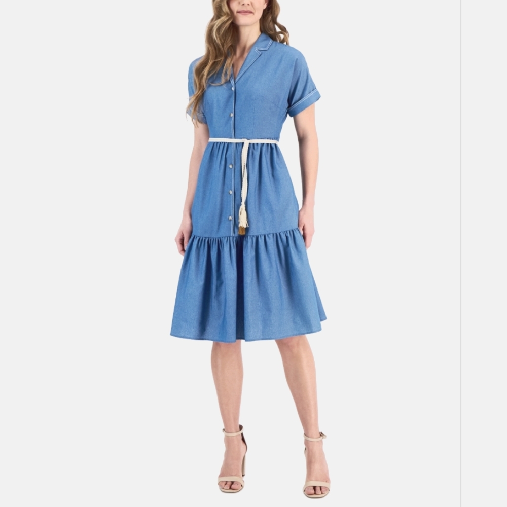 Tahari Asl Women's Rope-Belt Short-Sleeve Shirtdress sz 10